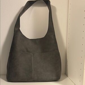 Gray Hobo Bag with Faux Suede Fabric and Slouchy Shape
